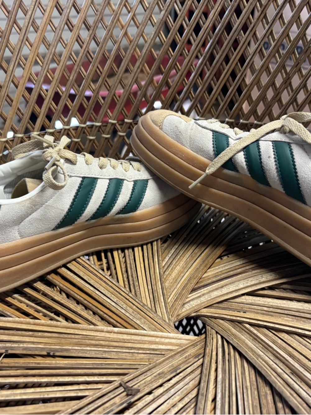 adidas Cream and Dark Green Suede Sneakers - Picture 2 of 3